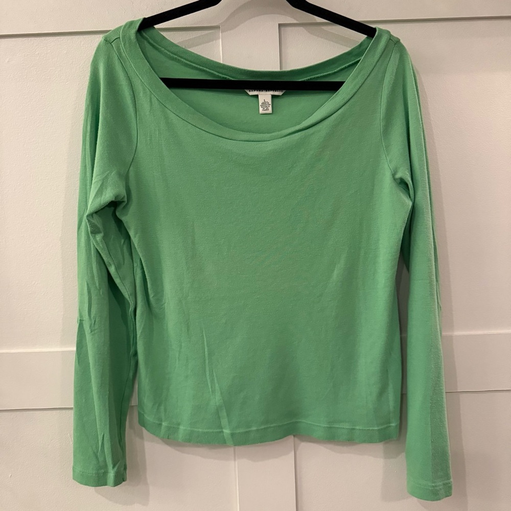 Banana Republic Vibrant Green Long Sleeve Boat Neck Tee - L